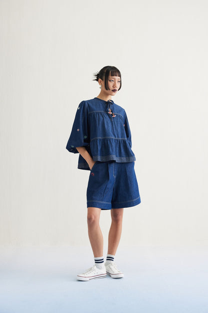 Deep Sea Sustainable Denim Peplum Top