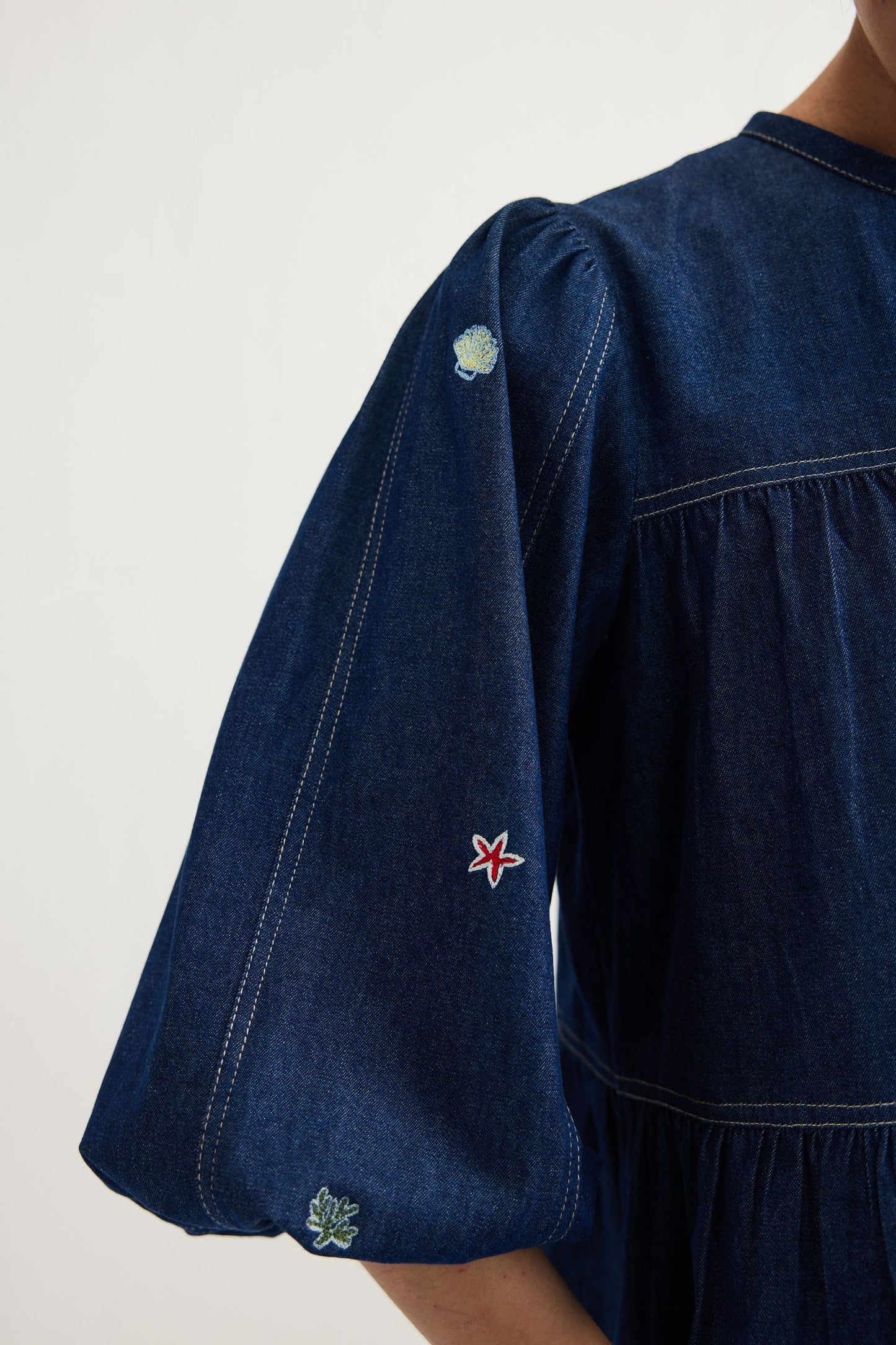 Deep Sea Sustainable Denim Peplum Top