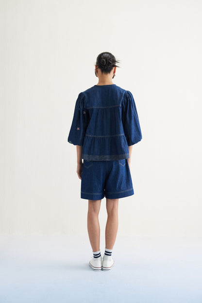 Deep Sea Sustainable Denim Peplum Top