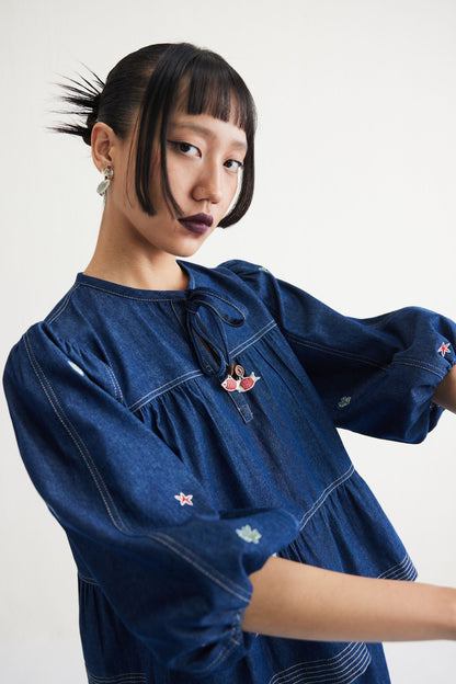 Deep Sea Sustainable Denim Peplum Top