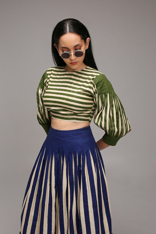 Egg-Shell Green Striped Crop Top