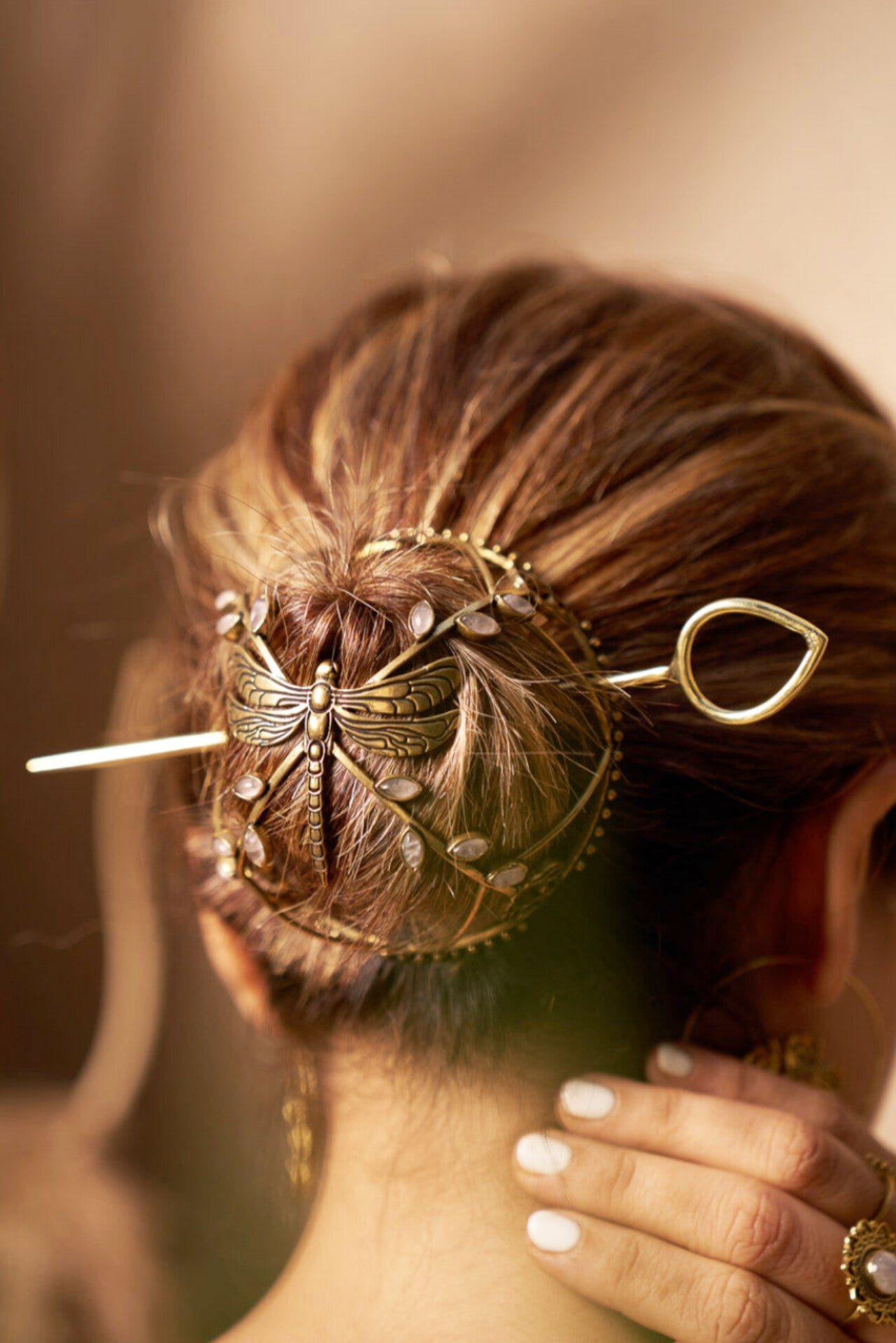 Moonstone Dragonfly Hair Bun