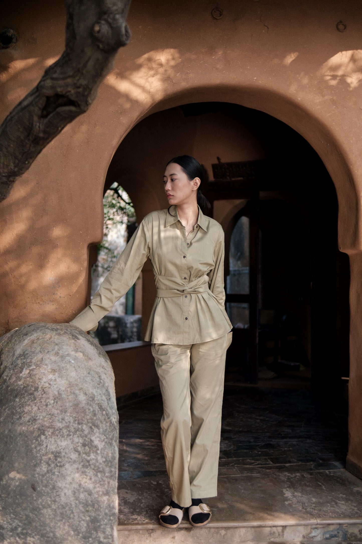 Nara Front knot Shirt Khaki