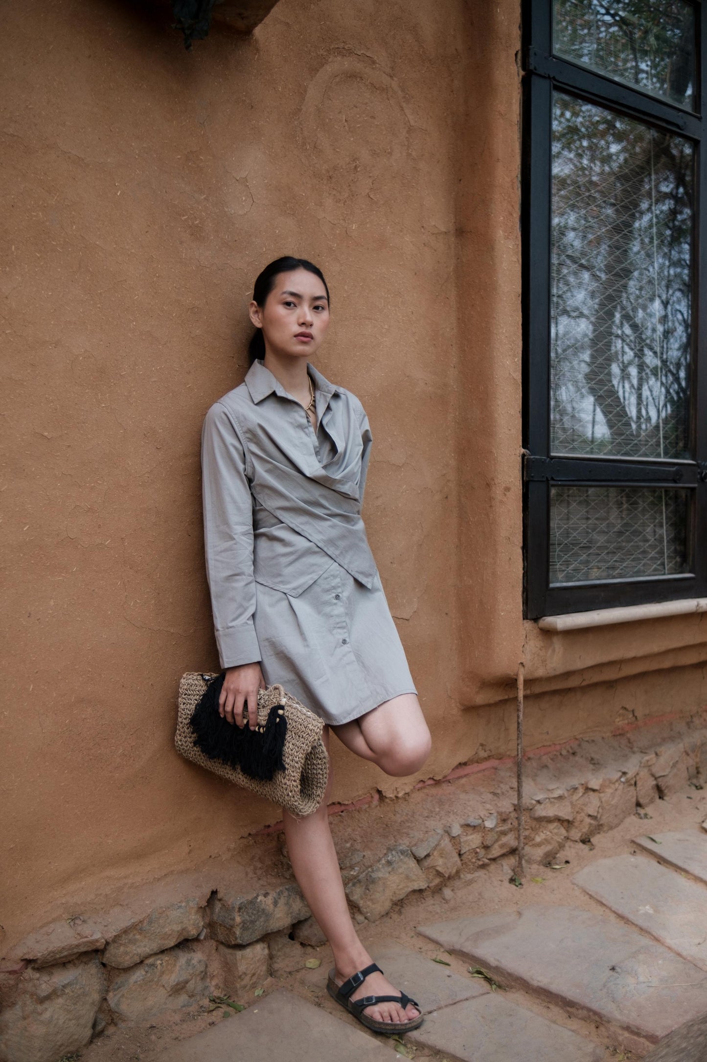 Seattle Wrap Shirt Dress Grey