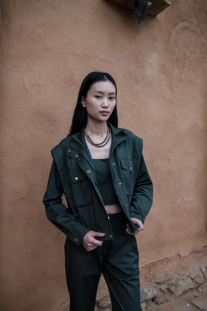 Sheldon Cropped Jacket Forest Green