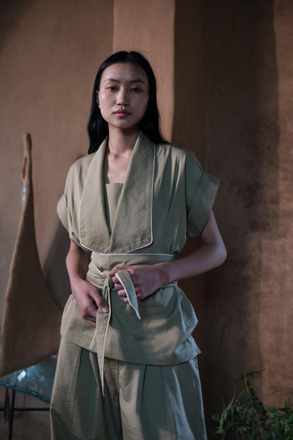 Berlin Shawl Collar Top Khaki