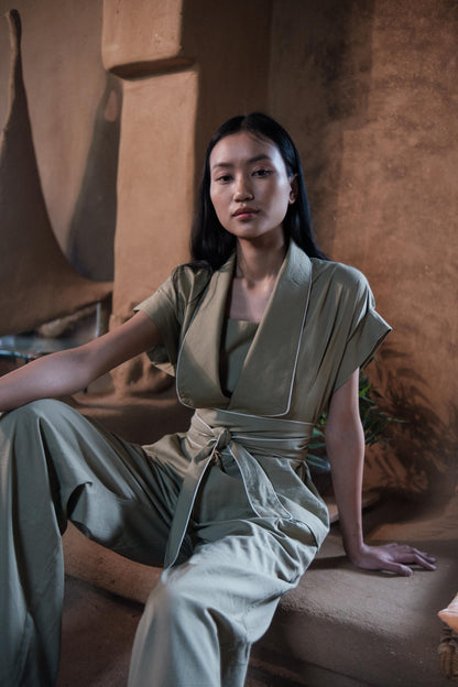 Berlin Shawl Collar Top Khaki