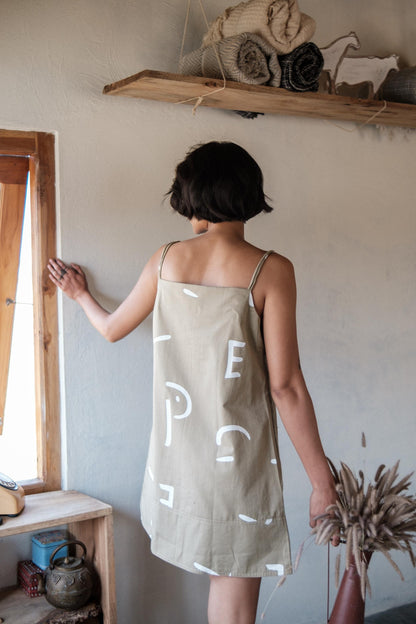 Rachel Slip Dress  Khaki Line Printed