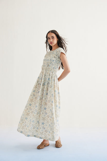 Pearly Ocean Handwoven Kala Cotton Maxi Dress