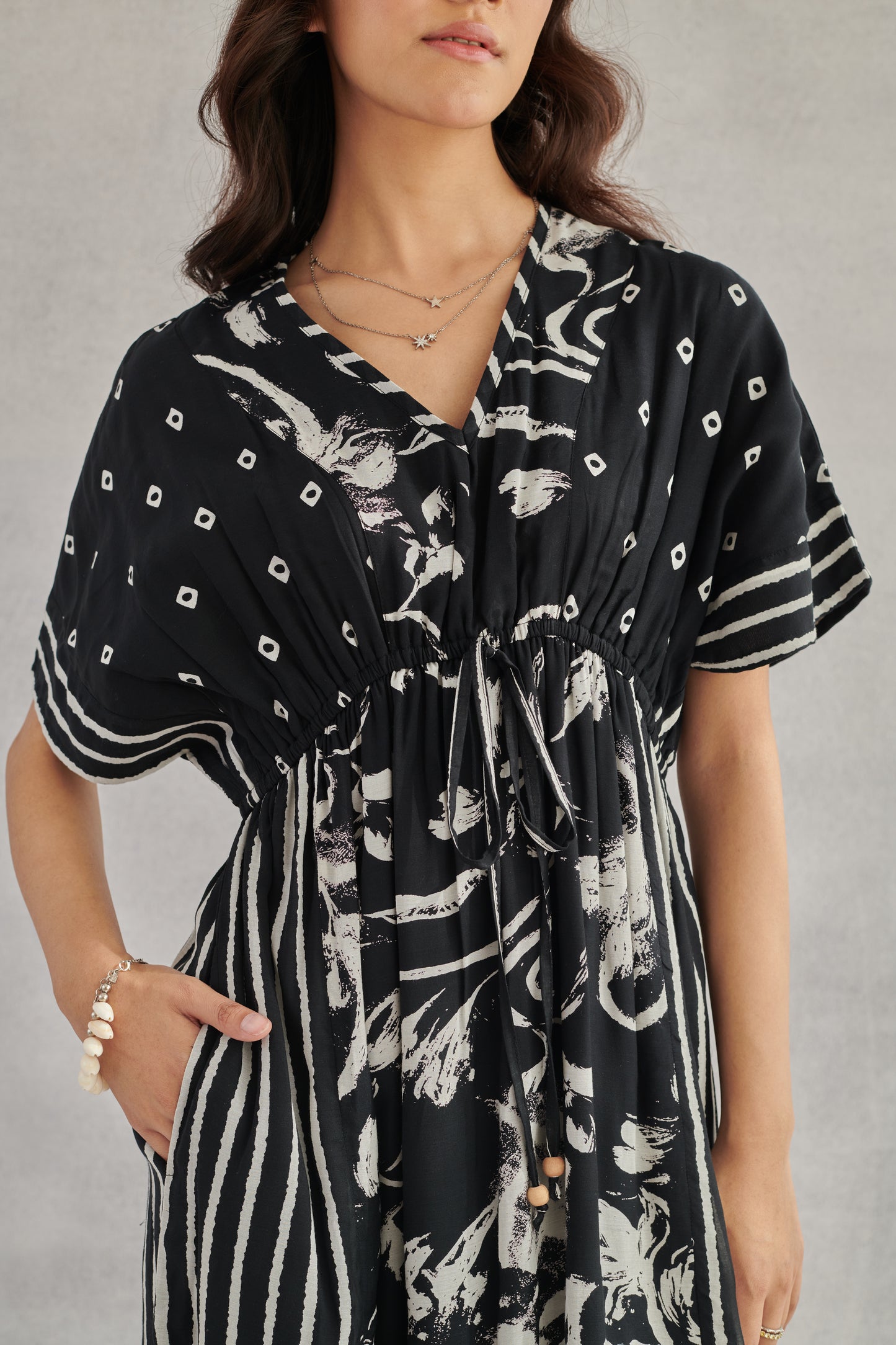 Kai Black Printed Kaftan Dress