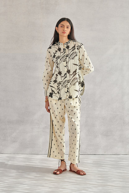 Theo Creme Printed Cotton Shirt