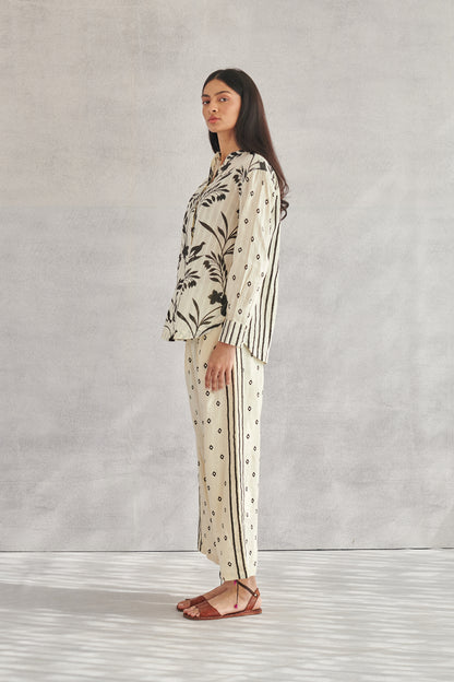 Theo Creme Printed Cotton Shirt