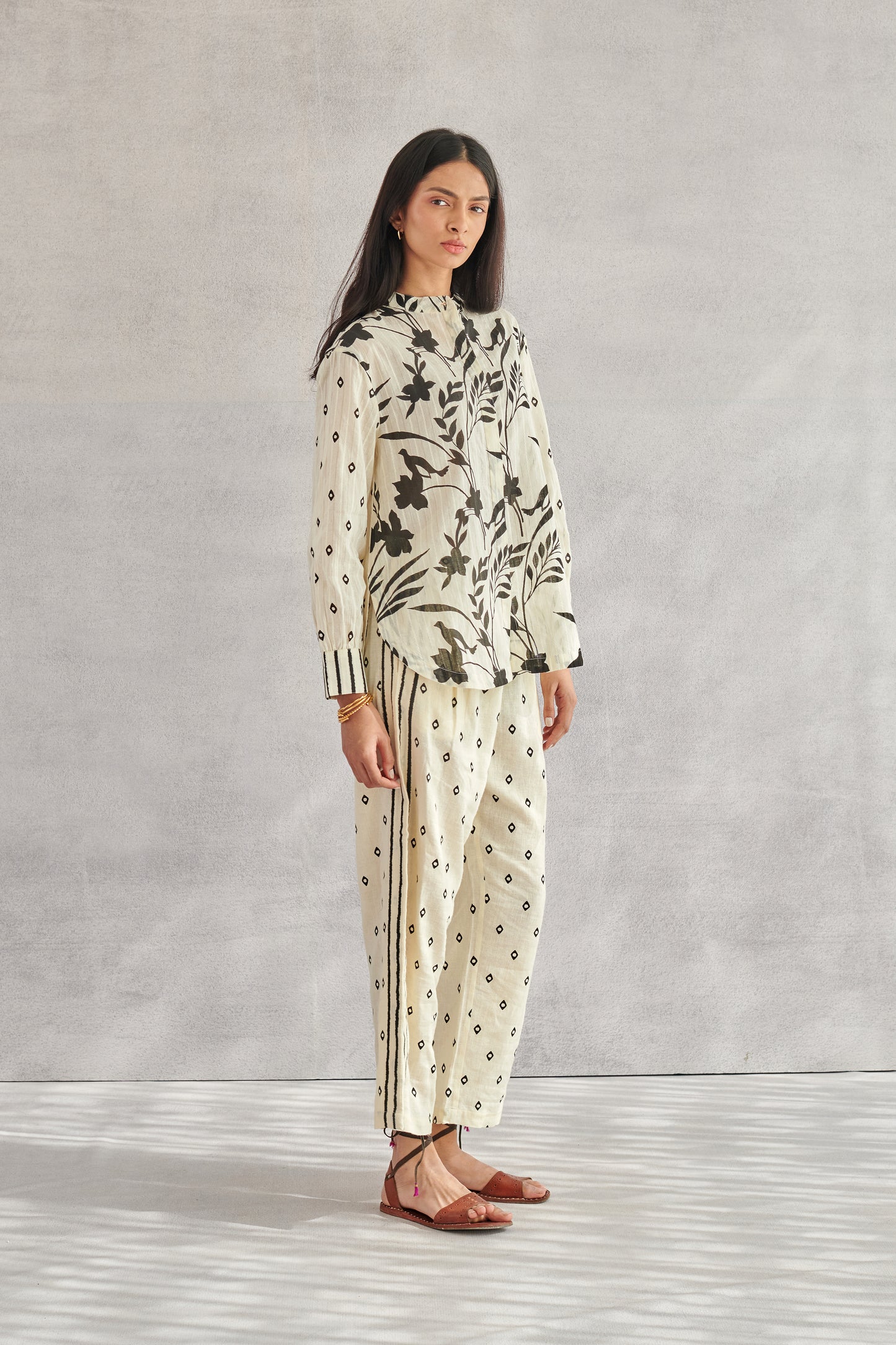 Theo Creme Printed Cotton Shirt