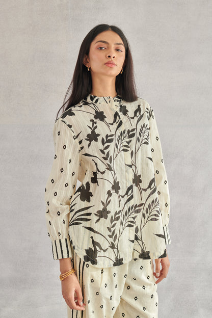 Theo Creme Printed Cotton Shirt