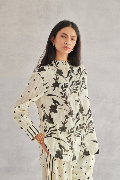 Theo Creme Printed Cotton Shirt