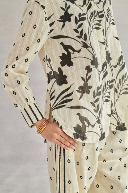 Theo Creme Printed Cotton Shirt