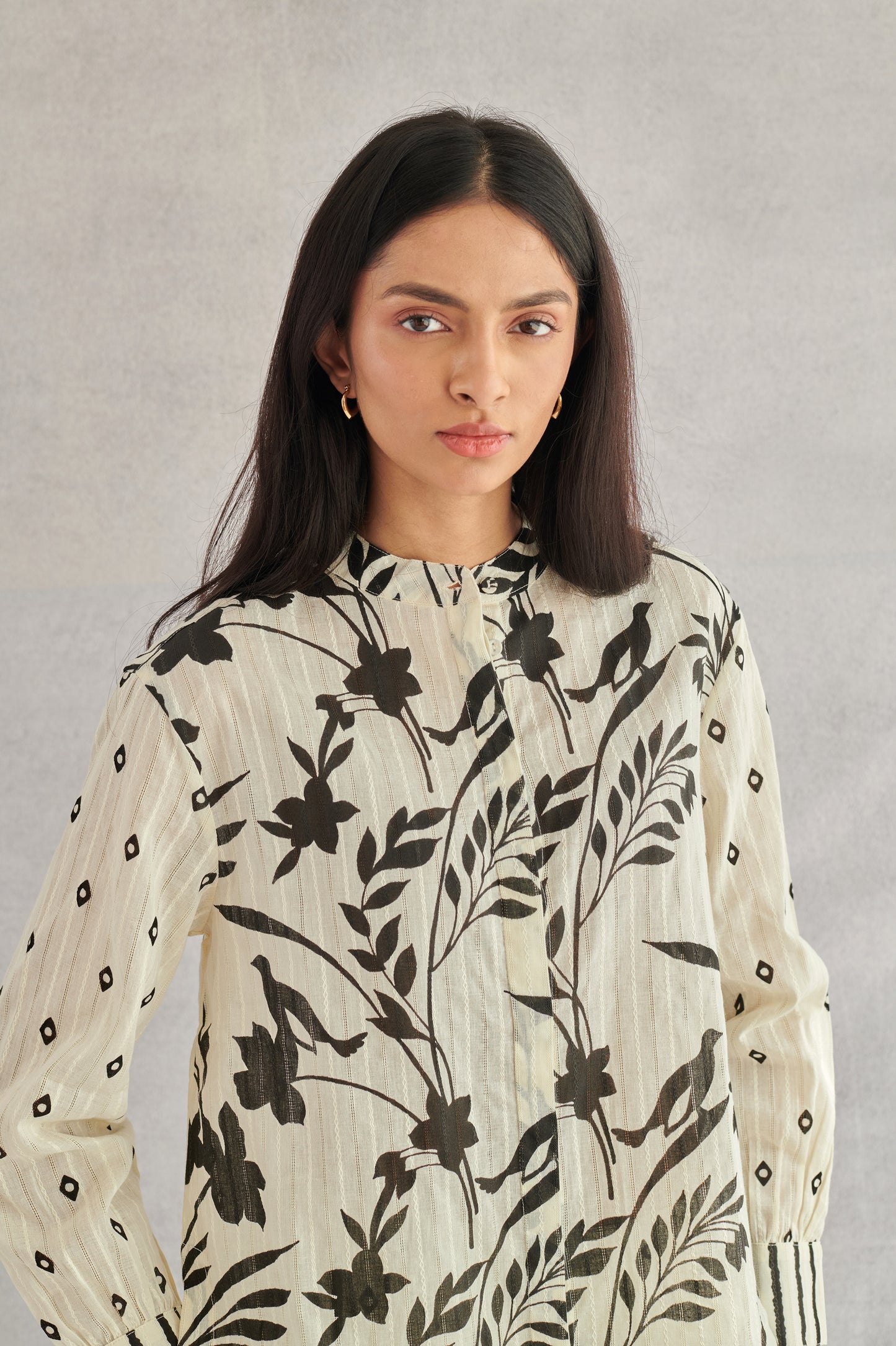 Theo Creme Printed Cotton Shirt