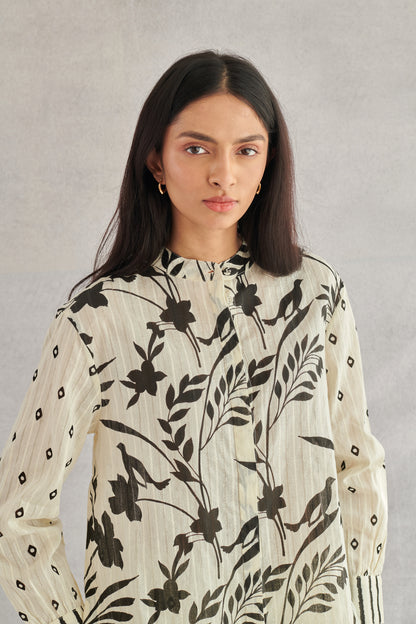 Theo Creme Printed Cotton Shirt