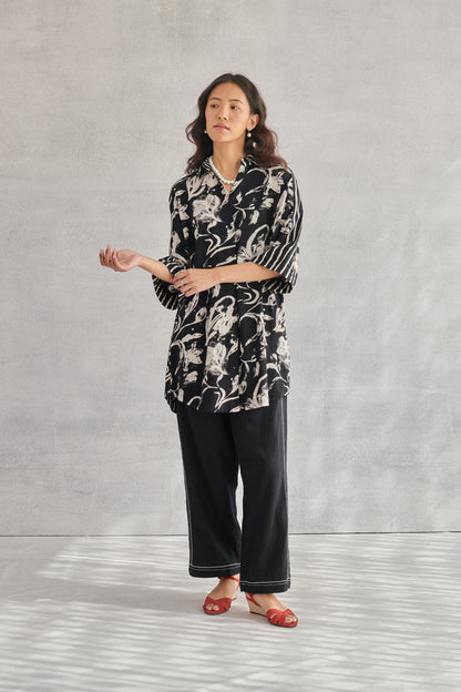 Arlo Black Long Linen Shirt