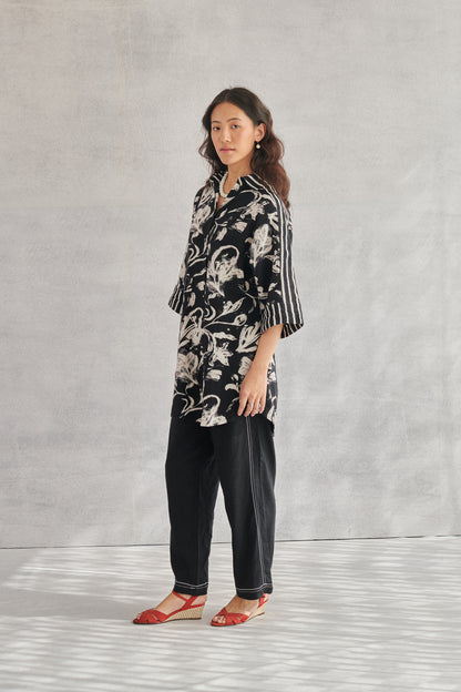 Arlo Black Long Linen Shirt