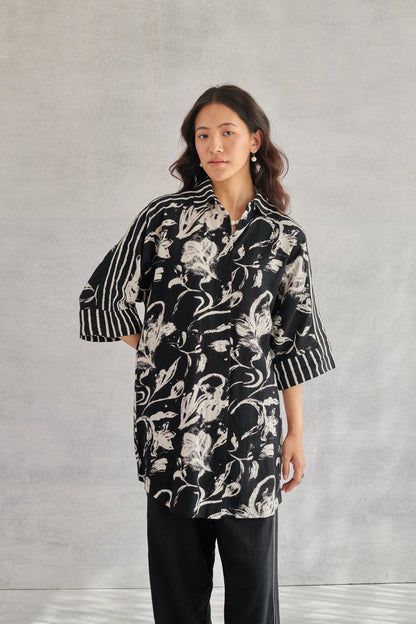 Arlo Black Long Linen Shirt