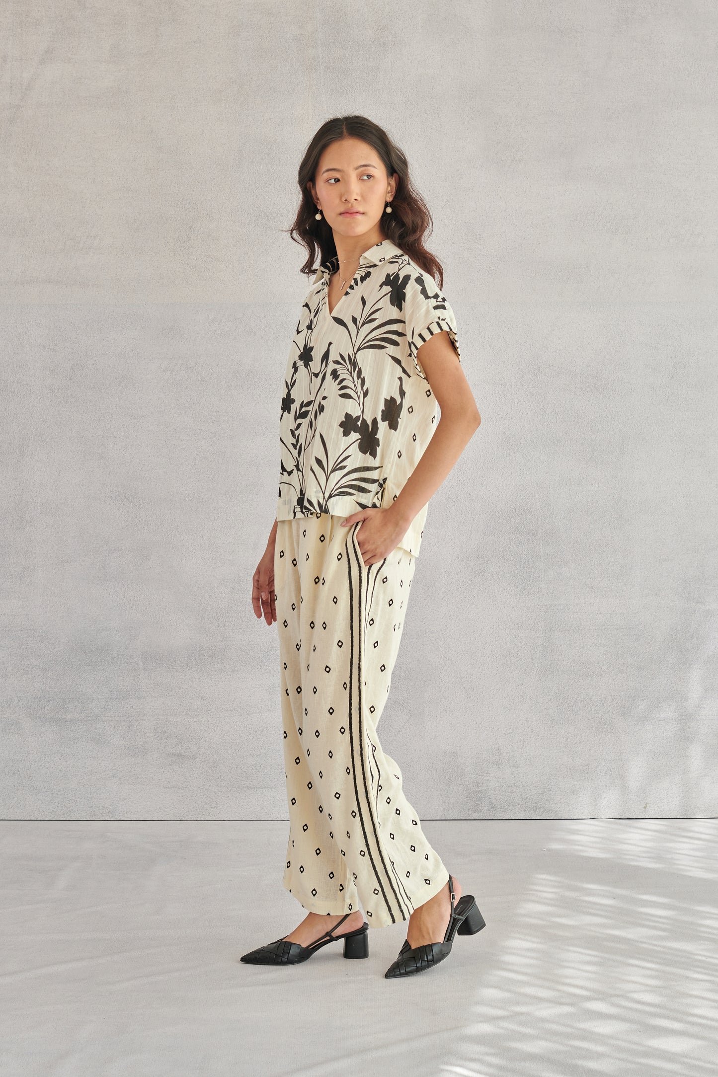 Ziva Creme Printed Boxy Top