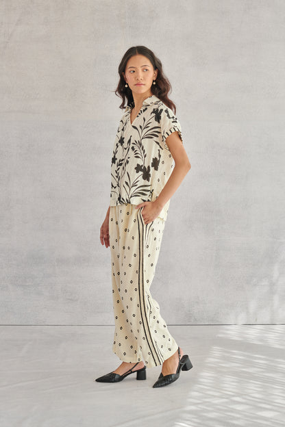 Ziva Creme Printed Boxy Top