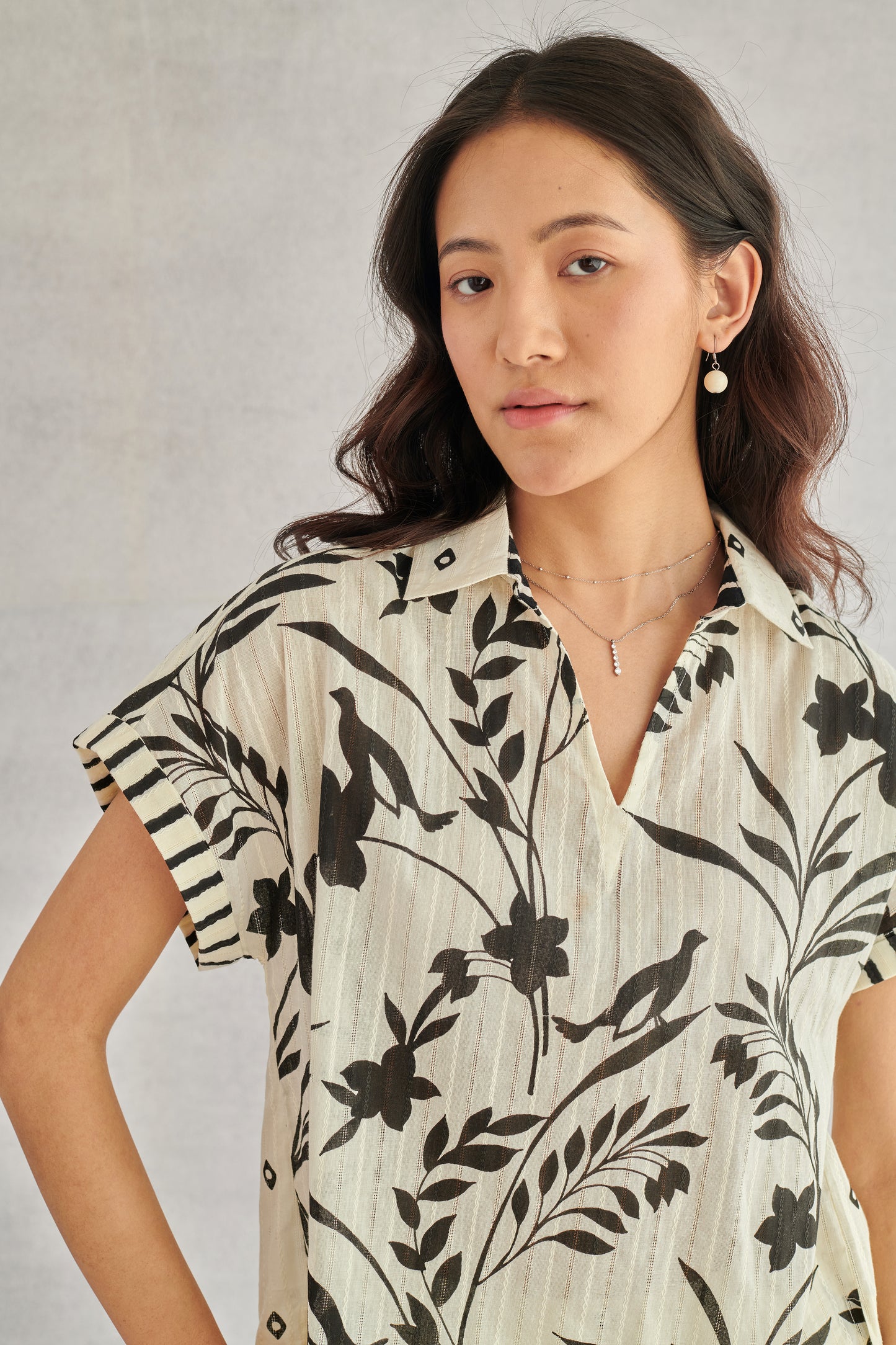 Ziva Creme Printed Boxy Top