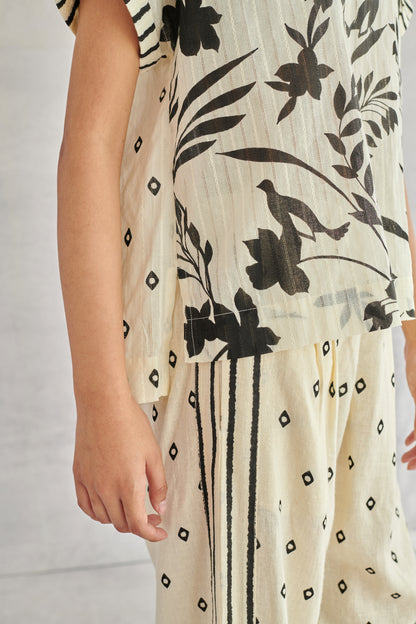 Ziva Creme Printed Boxy Top