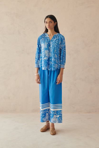 Plush Blue Relaxed Floral Top