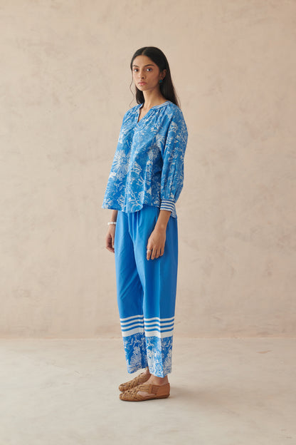 Plush Blue Relaxed Floral Top