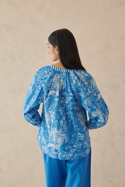 Plush Blue Relaxed Floral Top