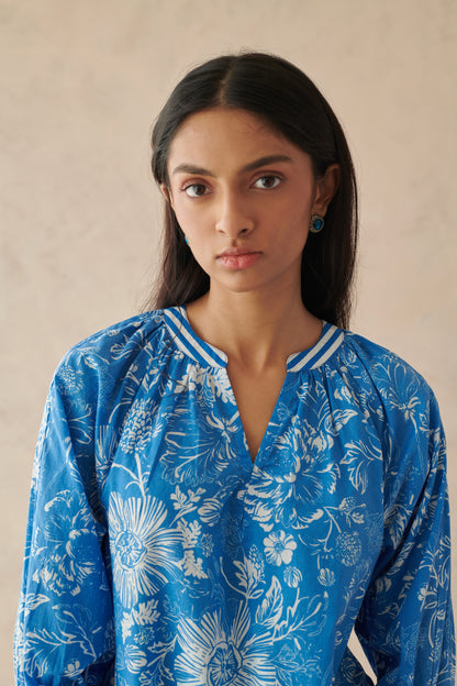 Plush Blue Relaxed Floral Top