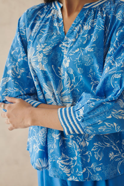 Plush Blue Relaxed Floral Top