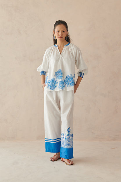 Plush White Relaxed  Floral Top