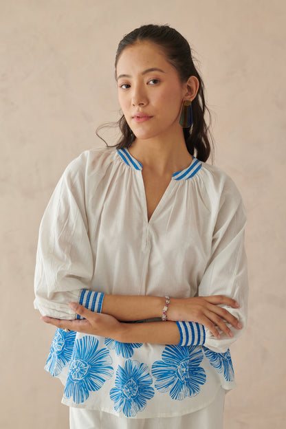 Plush White Relaxed  Floral Top