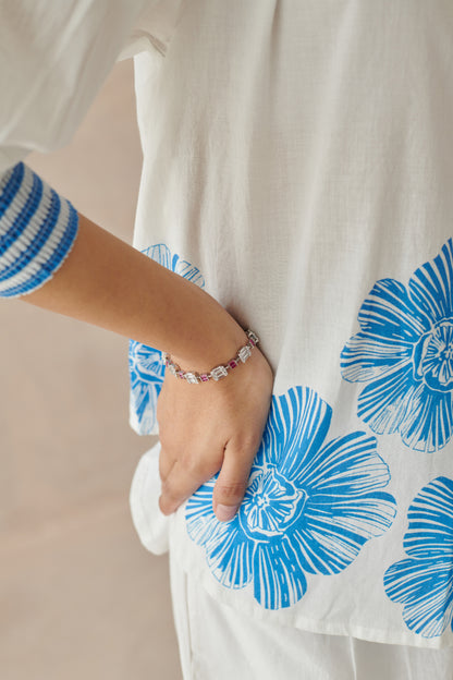Plush White Relaxed  Floral Top
