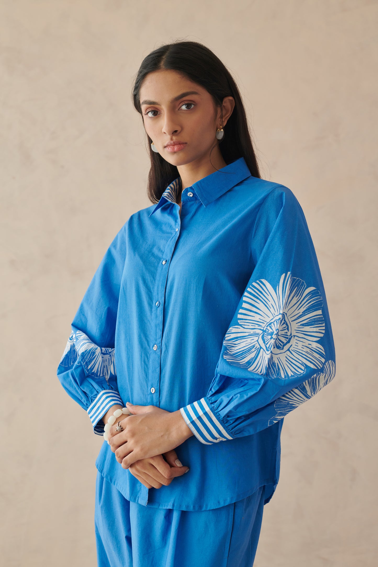 Vivia Blue Placement Floral Shirt