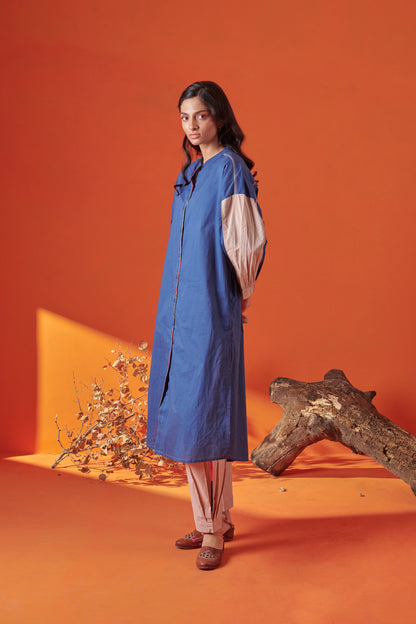 Inara Blue Kurta Style Shirt Dress