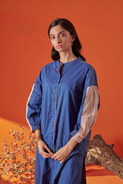 Inara Blue Kurta Style Shirt Dress