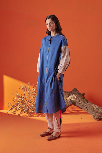Inara Blue Kurta Style Shirt Dress