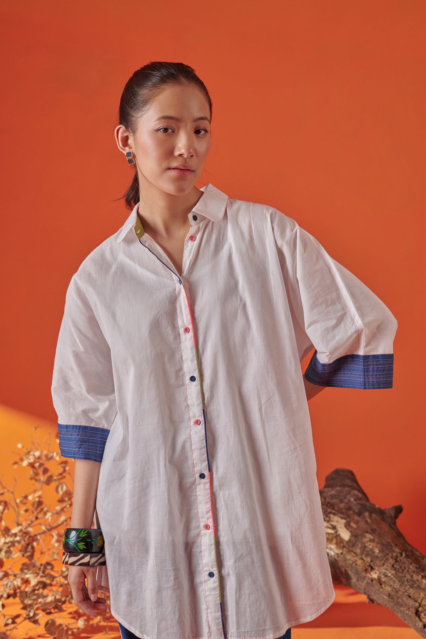 Arlo White Drop Shoulder Long Shirt