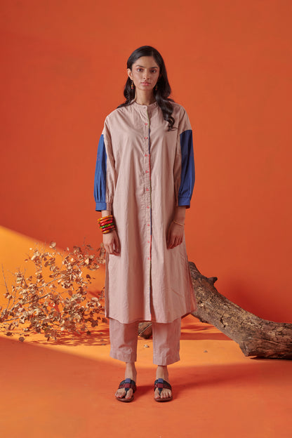 Inara Beige Kurta Style Shirt Dress