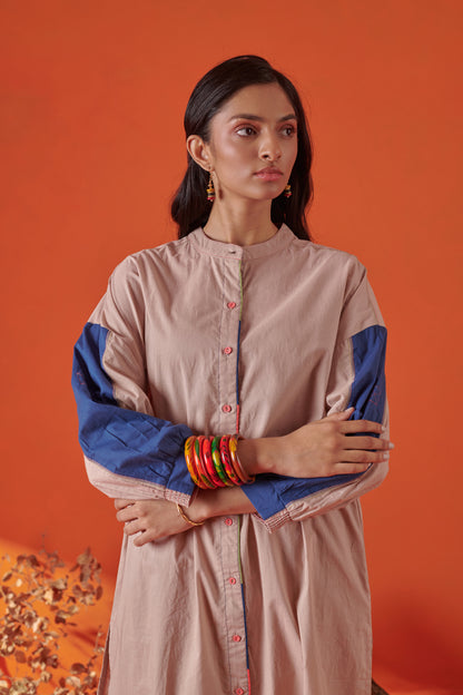 Inara Beige Kurta Style Shirt Dress