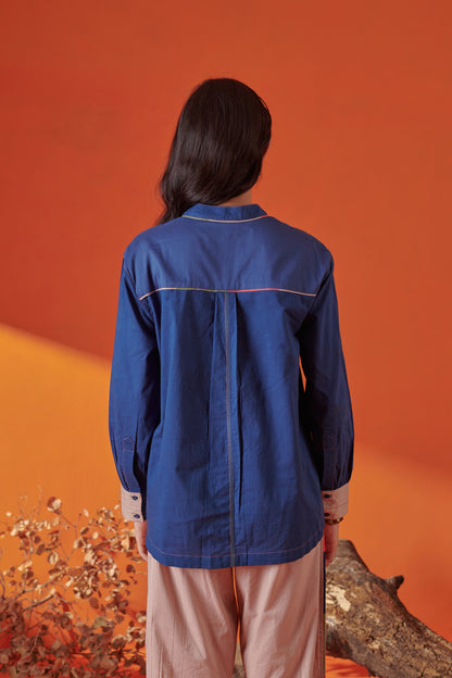 Theo Blue Rounded Hem Shirt