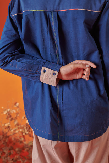 Theo Blue Rounded Hem Shirt