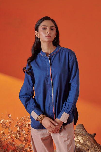 Theo Blue Rounded Hem Shirt