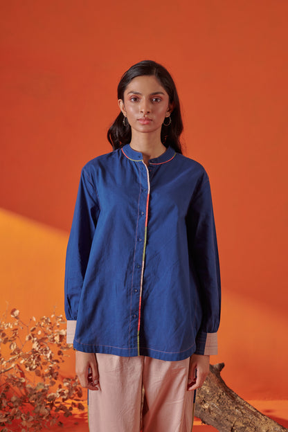 Theo Blue Rounded Hem Shirt