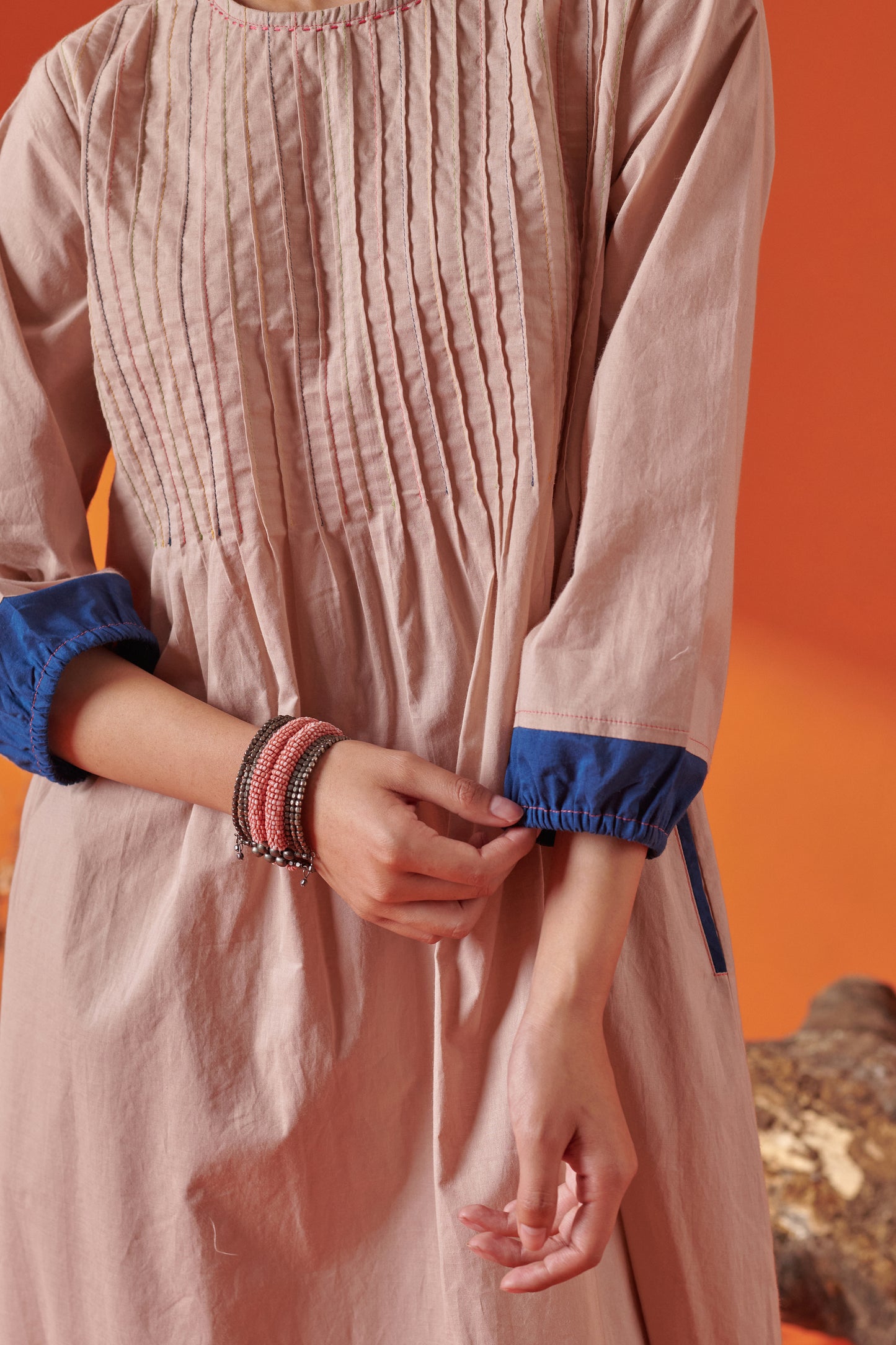 Eclat Beige Pintuck Dress