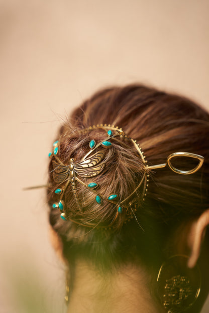 Turquoise Dragonfly Hair Bun